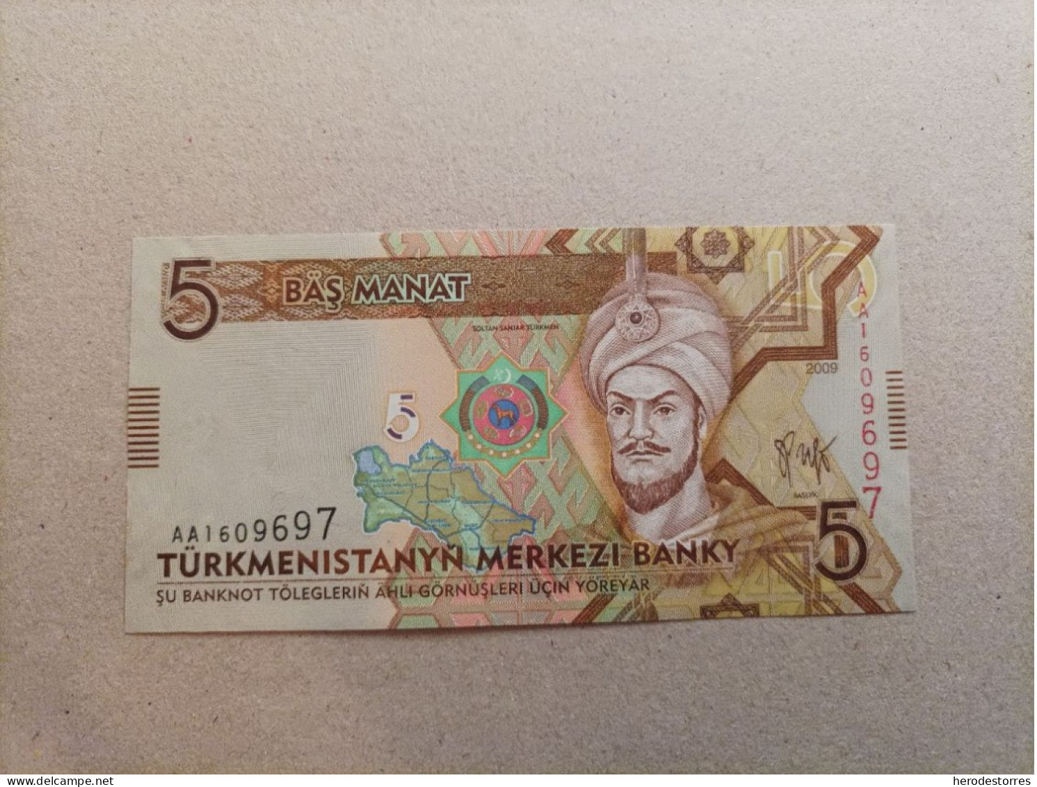 Billete De TURKMENISTAN, De 5 MANAT, Año 2009, Serie AA, UNC - Turkmenistan