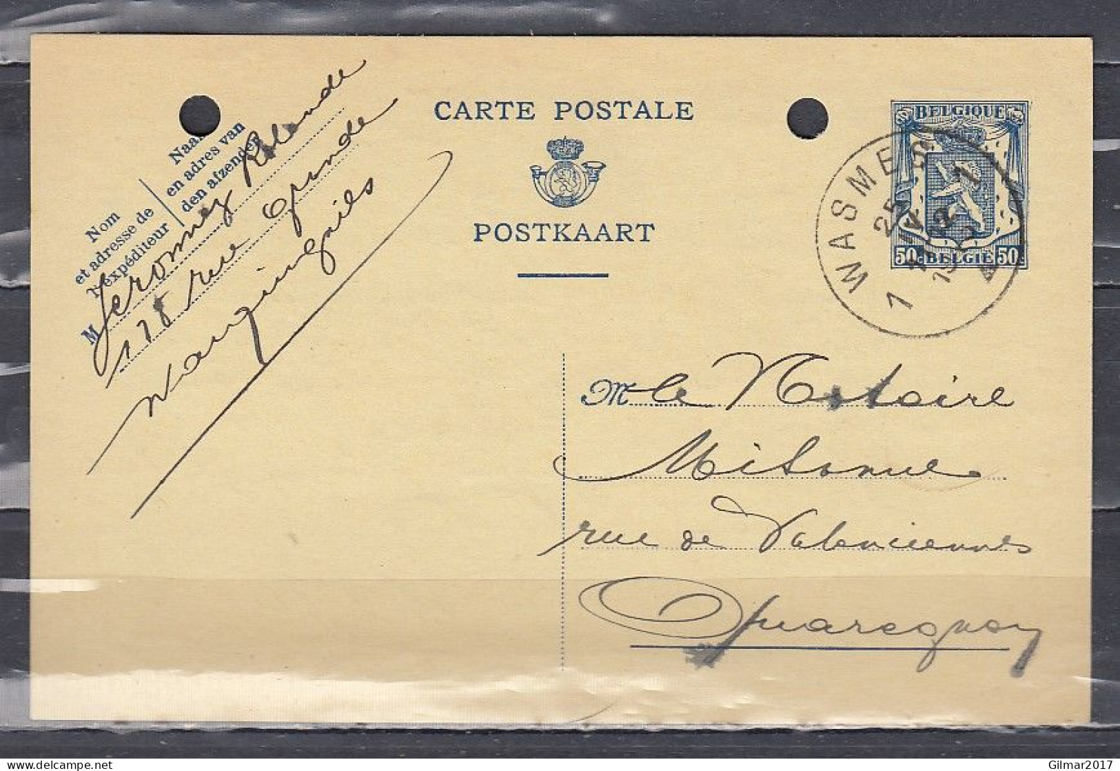 Postkaart Van Wasmes 1 Naar Quaregnon - 1935-1949 Small Seal Of The State