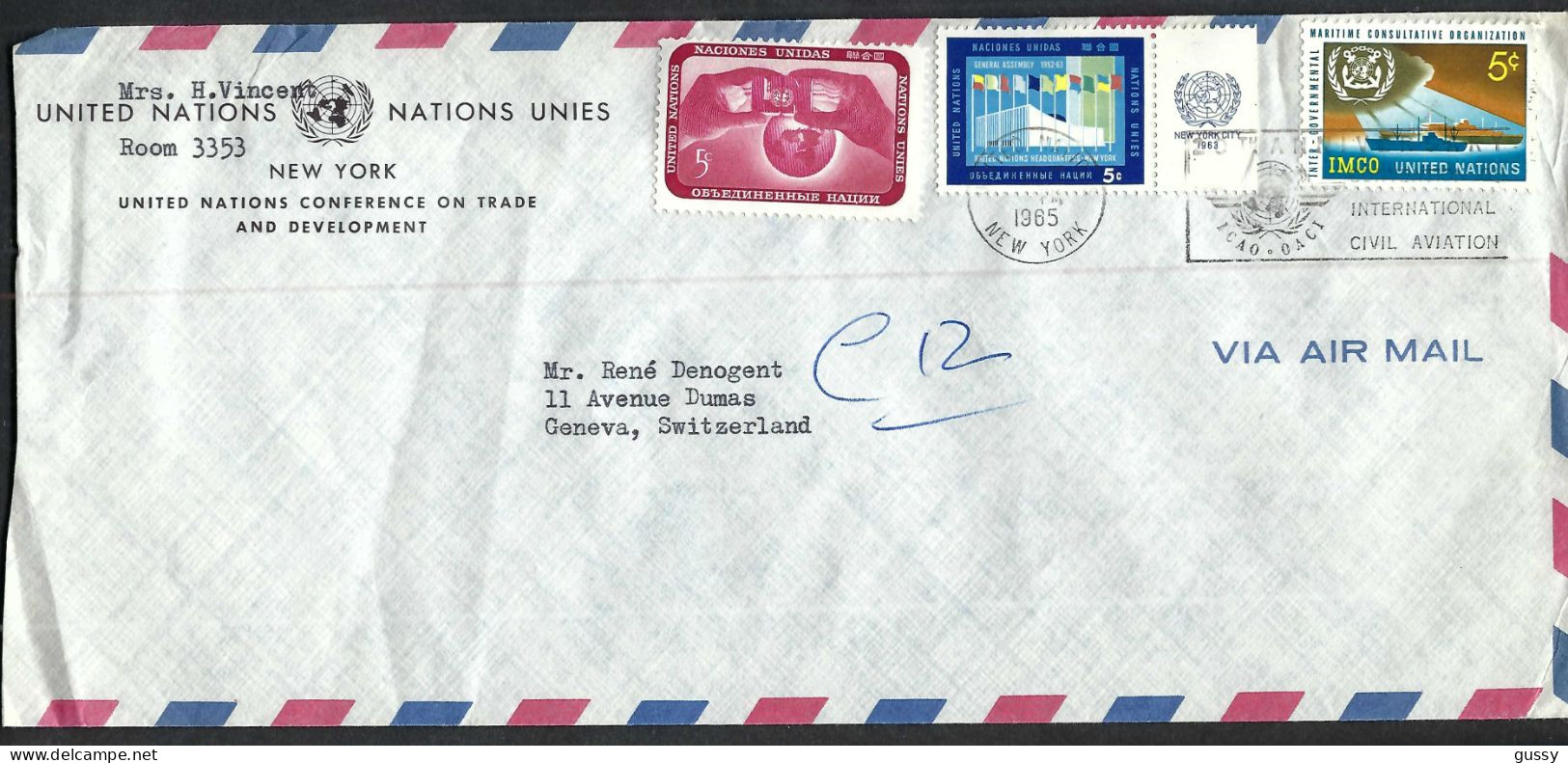 NATIONS UNIES Ca.1965: LSC De New York à Genève (Suisse) - Lettres & Documents