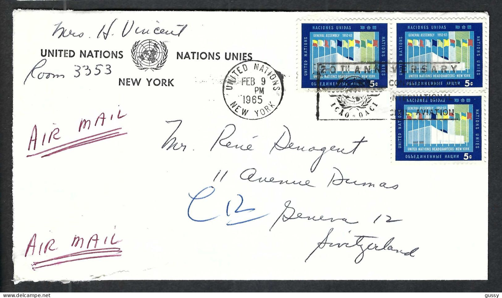 NATIONS UNIES Ca.1965: LSC De New York à Genève (Suisse) - Lettres & Documents