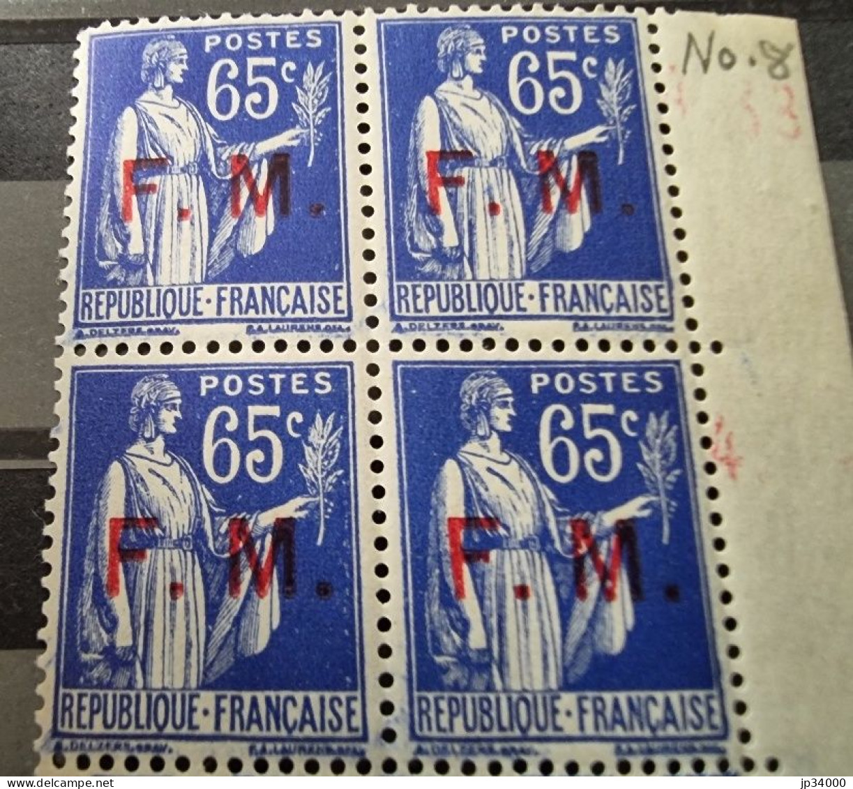 FRANCE Variété Yvert Franchise N°8 Coin Daté  (barre Du M Interrompue Sur 2 Timbres) ** MNH - Unused Stamps