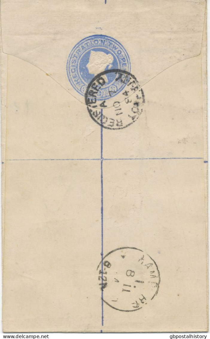 GB 1884 VFU QV 2d Postal Stationery Registered Env Uprated With QV 2 1/2d Lilac (HF - Perfin Vertical: H.I. O.H.) Tied B - Covers & Documents