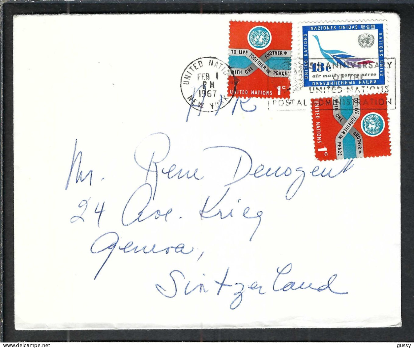 NATIONS UNIES Ca.1967: LSC De New York à Genève (Suisse) - Lettres & Documents
