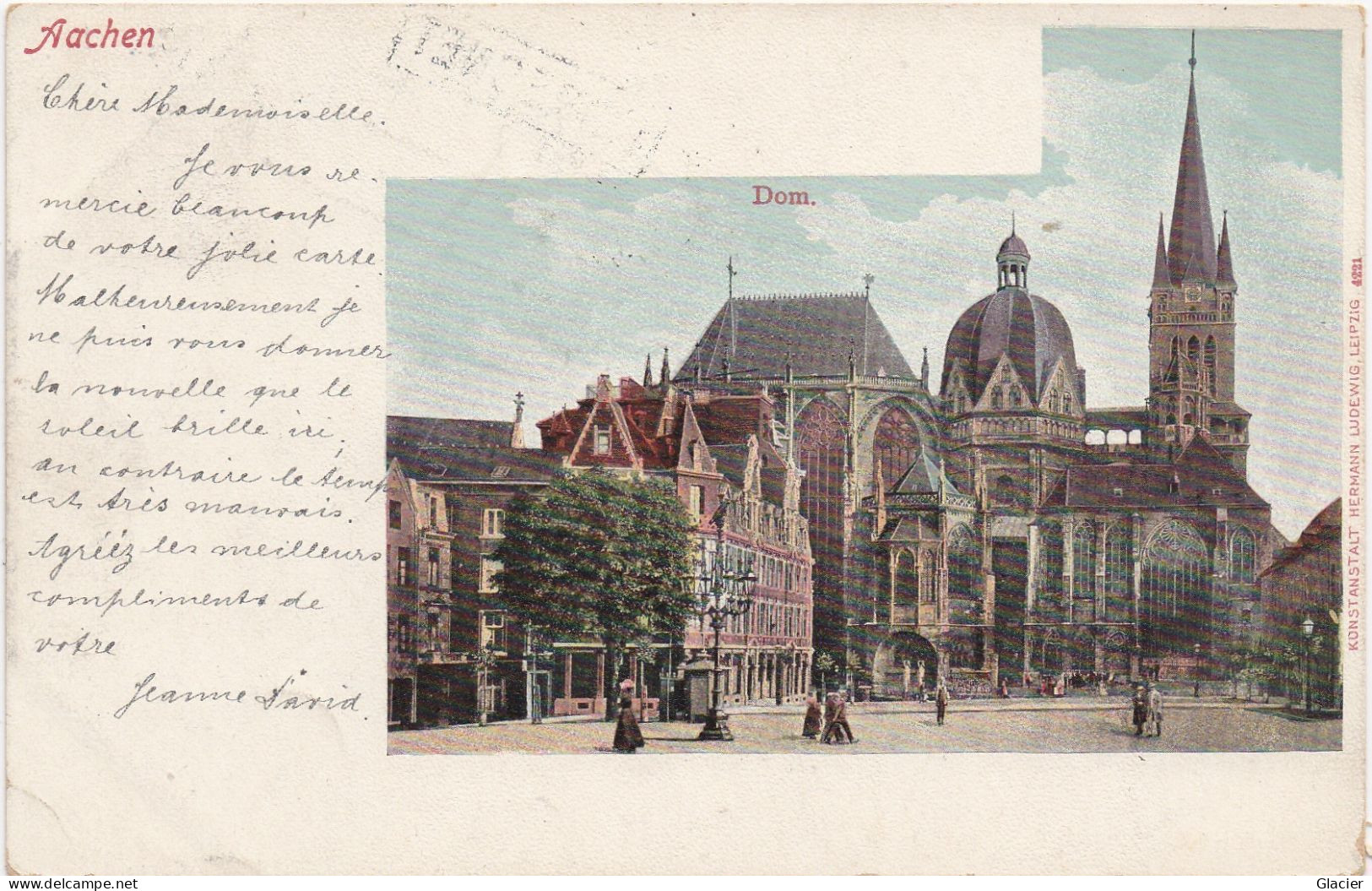 N°83 Sur CP Expédié De Verviers (1901)  Vers Bruxelles + Griffe à L'origine MORESNET - Sur Cpa Aachen - Annulli A Barre: Ambulanti & Rurali