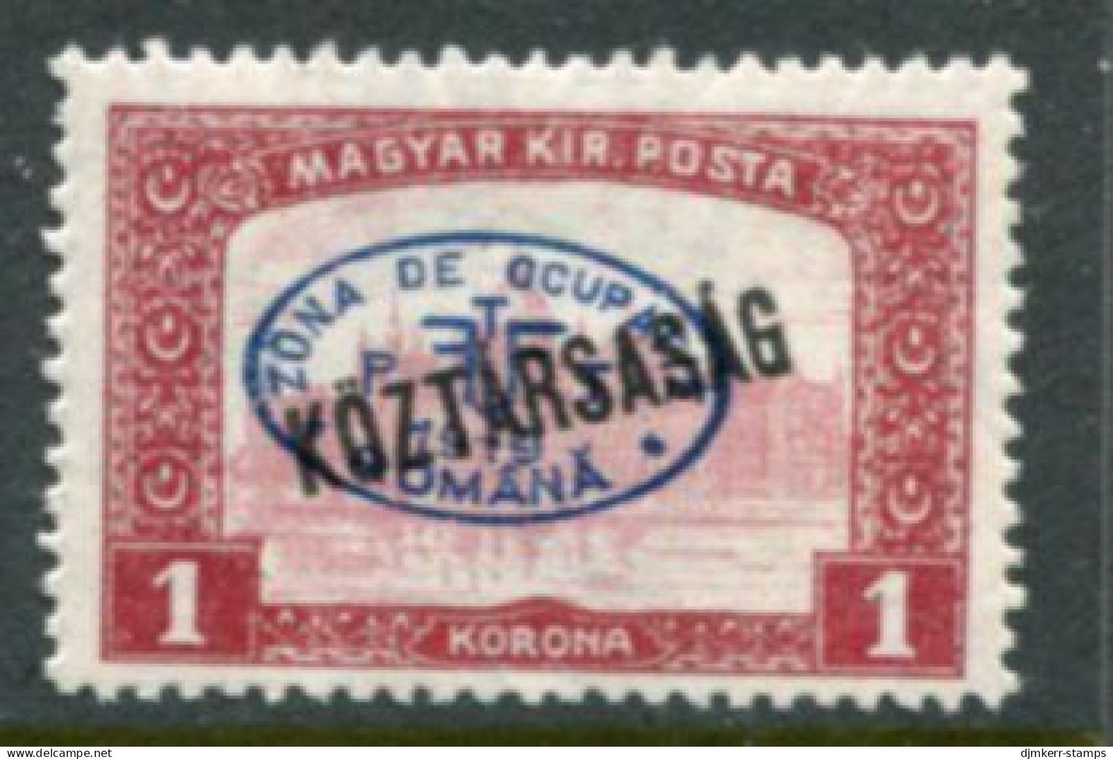 DEBRECEN 1919  1 Kr.   Parliament Köztarsasag With Blue Overprint LHM / *   Michel 51 - Debreczen