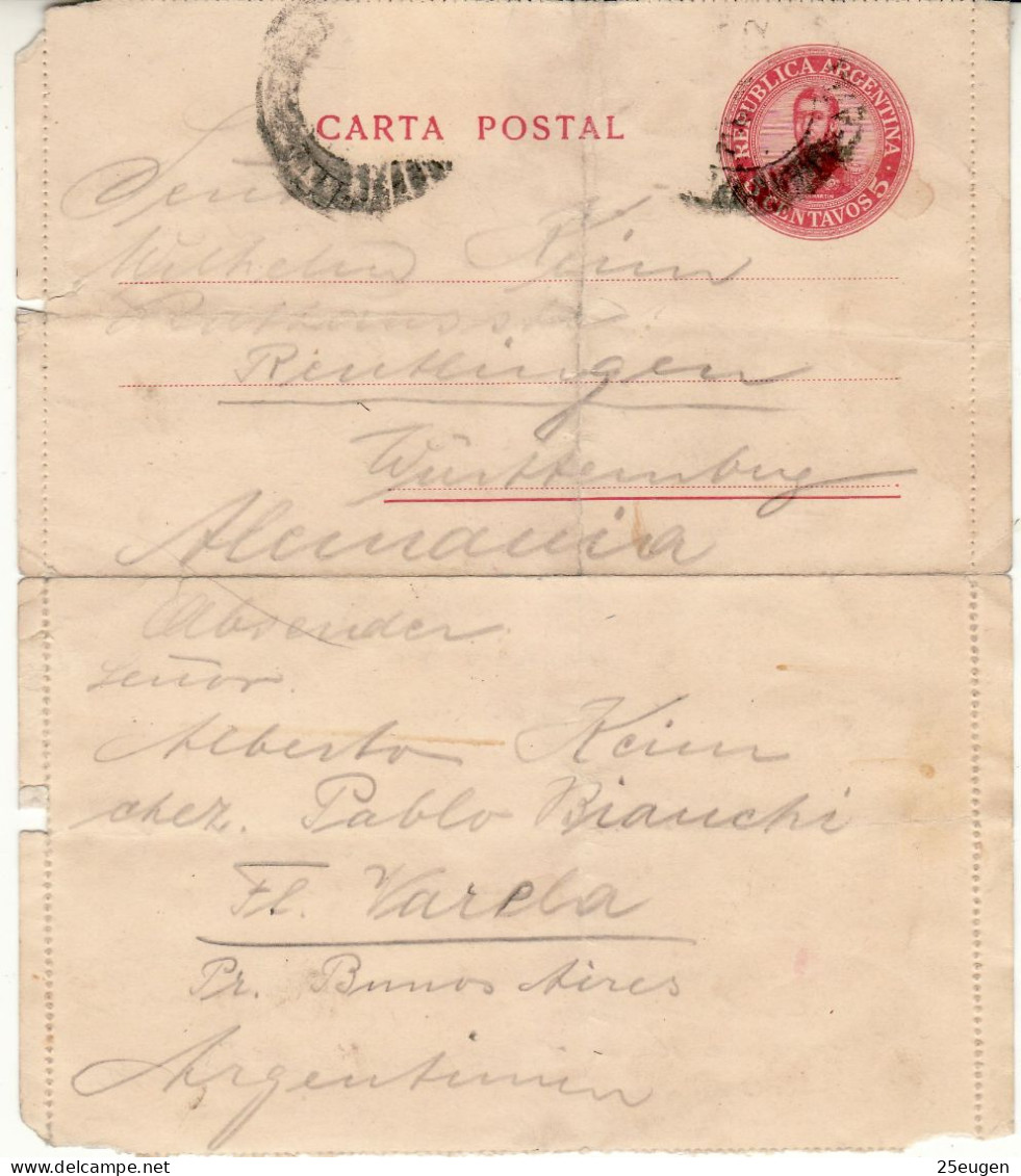 ARGENTINA 1917  LETTER CARD SENT TO WUERTTEMBERG - Lettres & Documents