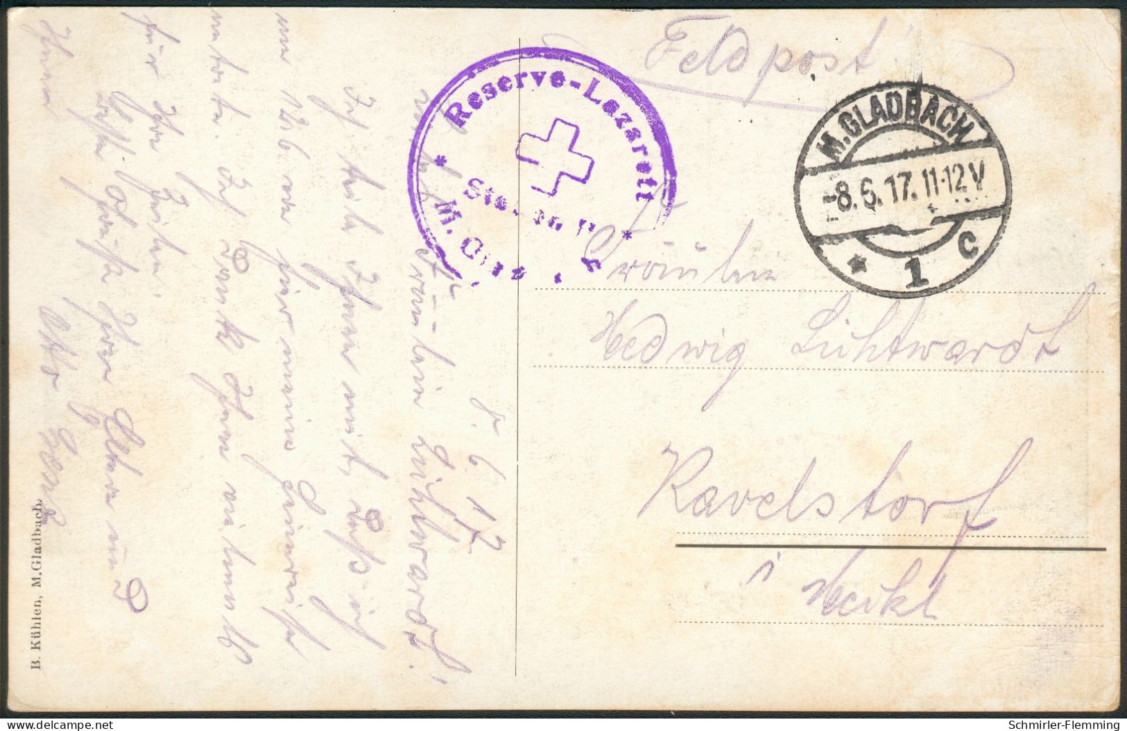 Postkarte Ev. Krankenhaus "Bethesda" M.Gladbach, 1917 S/w, Orig. Gelaufen N. Kavelstorf, II- - Croix-Rouge