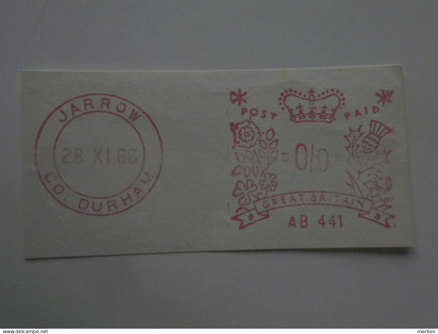 D200515   Red  Meter Stamp  Cut -EMA - Freistempel- UK - JARROW  Co. Durham  1966 - Maschinenstempel (EMA)