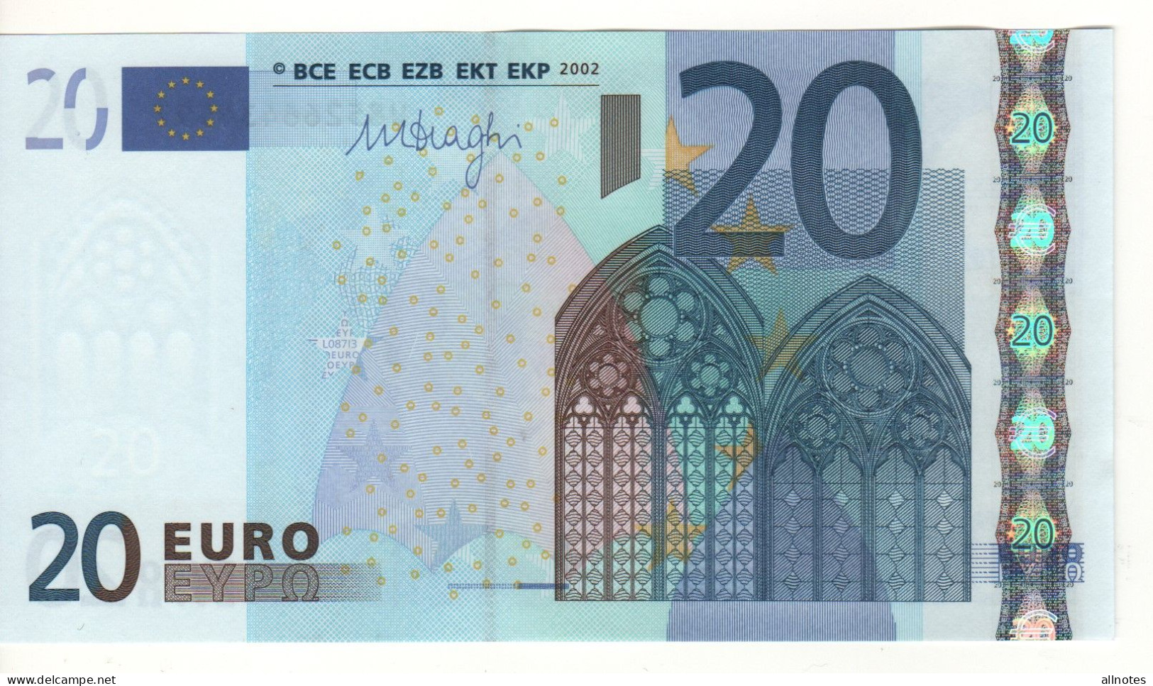 20 EURO  "U"   Francia    Firma DRAGHI    L 087 I3   U85266434552  /  FDS - UNC - 20 Euro