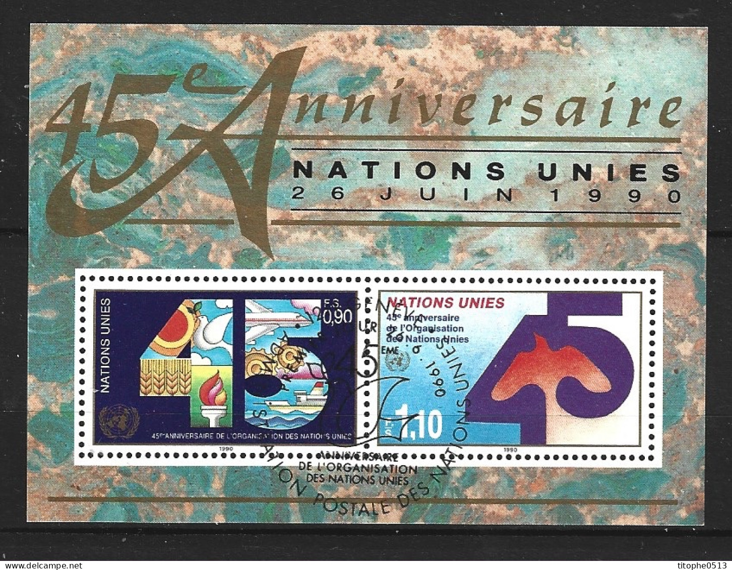 ONU GENEVE. BF 6 Oblitéré De 1990. 45 Ans De L'ONU. - Oblitérés