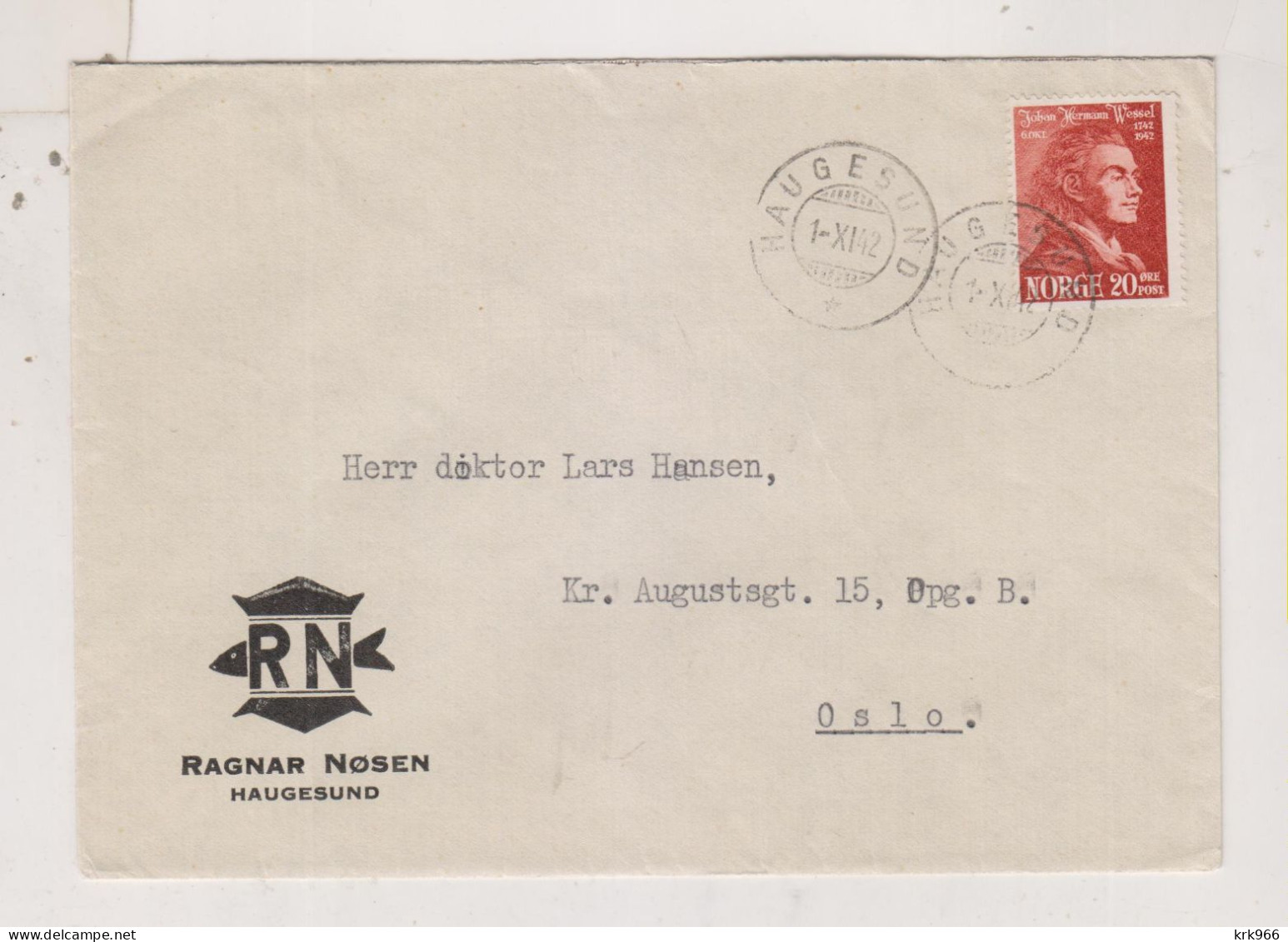 NORWAY 1942 HAUGESUND Nice Cover - Brieven En Documenten