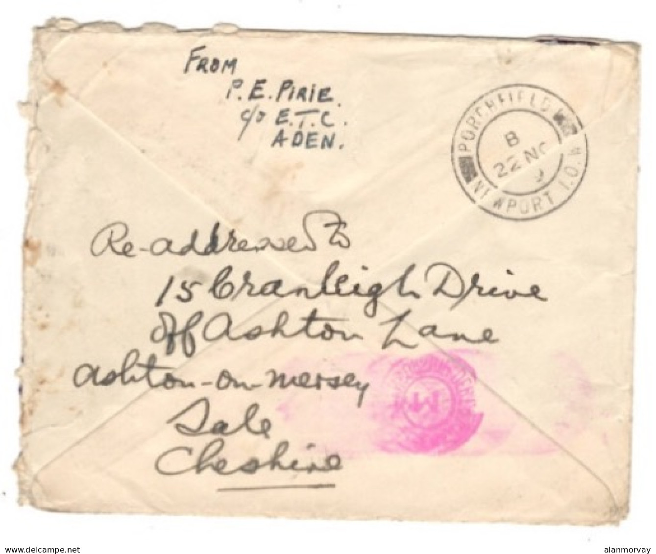 Aden - November 6, 1939 Aden Double Censor Cover Readdressed To England - Aden (1854-1963)