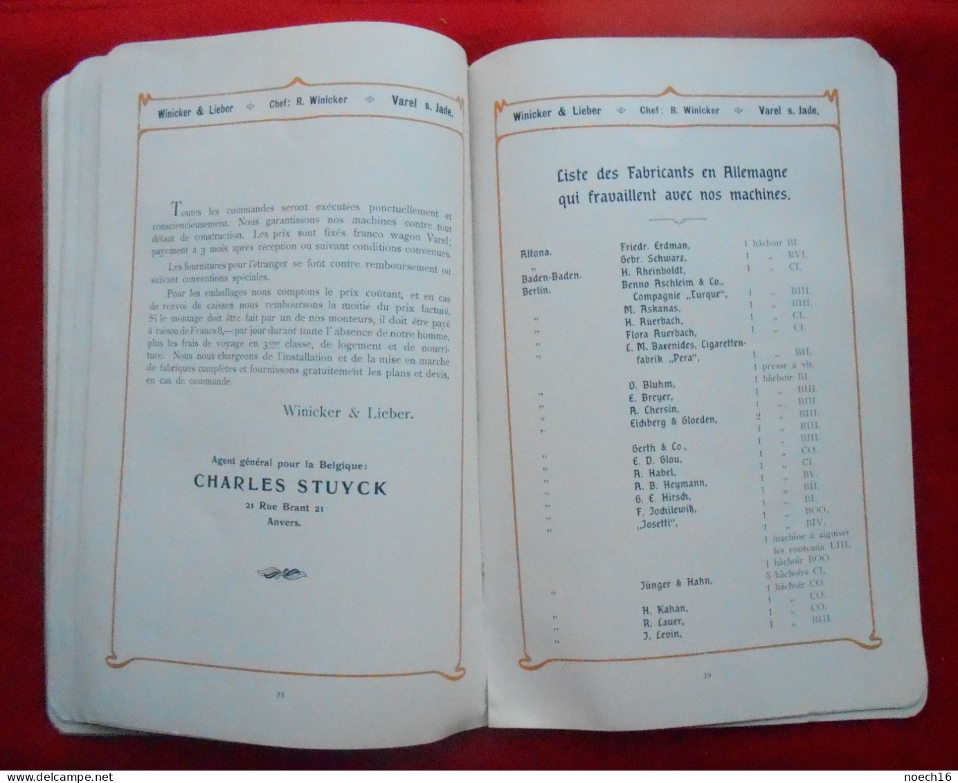 Catalogue Fonderie & Industrie du Tabac Winicker & Lieber, Varel s. Jade, Allemagne/1904 Constructeur Herbin à Tournai