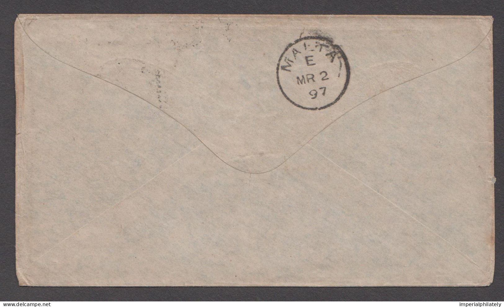 1897 (Feb 25) Envelope To MALTA With 1887 Jubilee 2 1/2d Purple On Blue Tied By Chelsea Duplex - Storia Postale