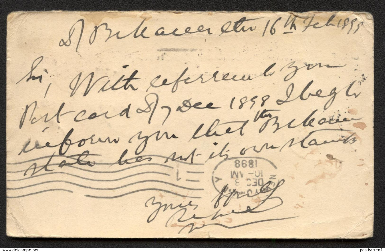 UY3r Reply Card Bikanir Bikaner INDIA To Richmond VA 1899 - ...-1900