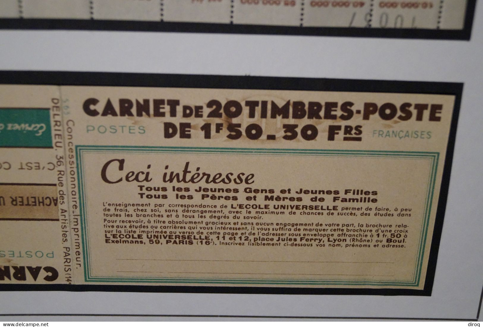Ancien Carnet De 20 Timbres Publicitaires Secours National 1941,Loterie,France,complet, RARE - Unused Stamps