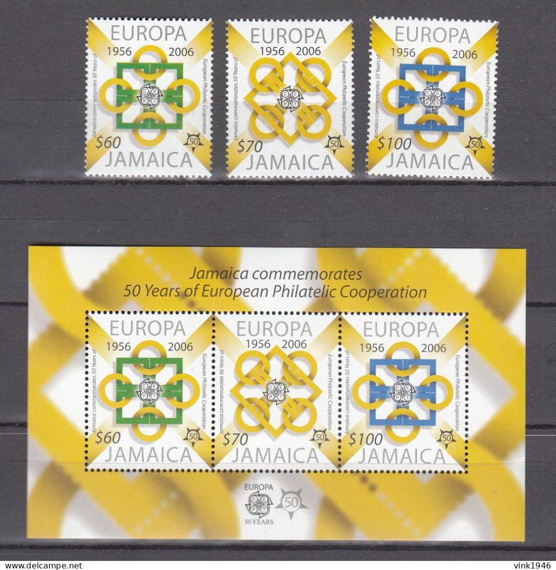 Jamaica 2006,3V,+ Block,50th Ann. Of First Europa Stamp 1956-2006,MNH/Postfris(L4416) - 2006