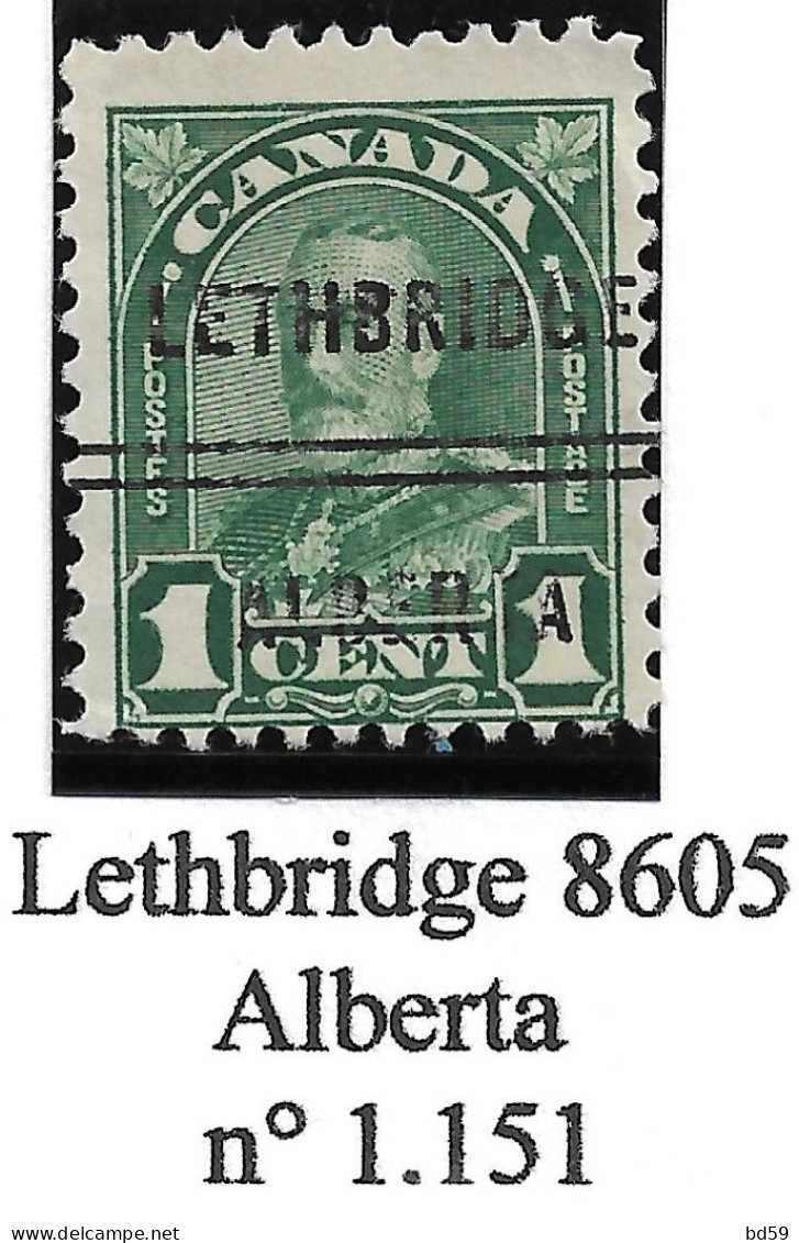 CANADA Préoblitérés Precancels Lethbridge 8605 Alberta N° 1.151 - Voorafgestempeld