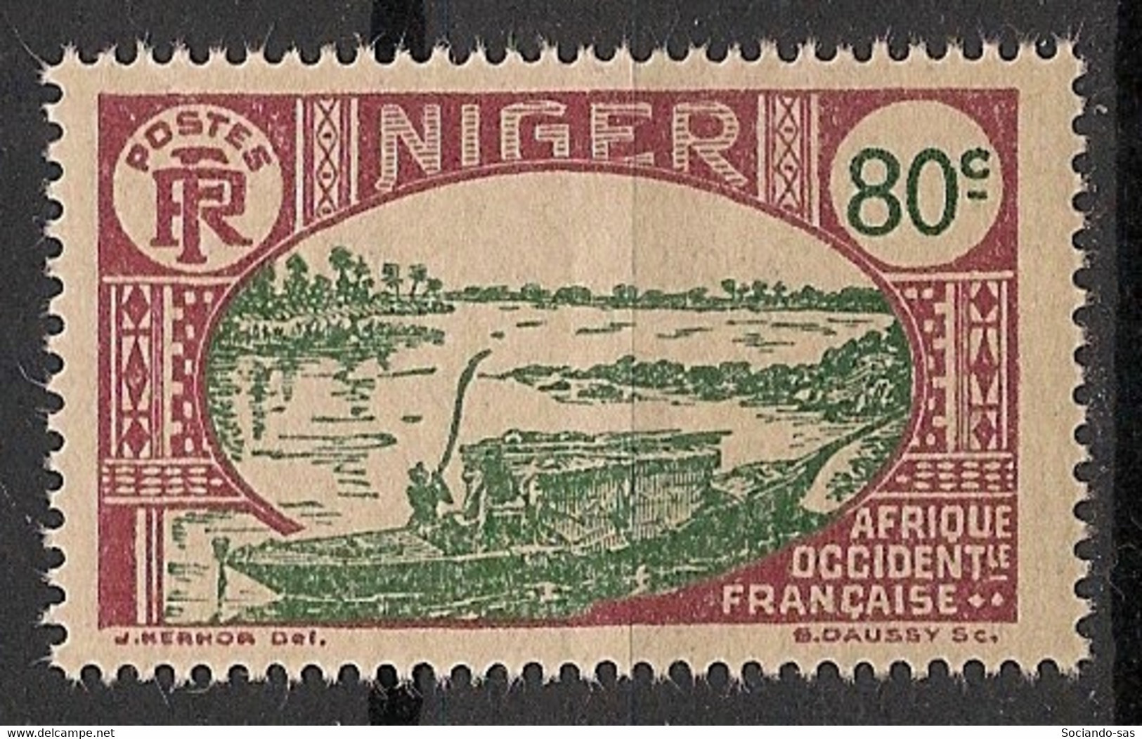 NIGER - 1926 - N° YT. 44 - Embarcation 80c - Neuf Luxe ** / MNH / Postfrisch - Unused Stamps
