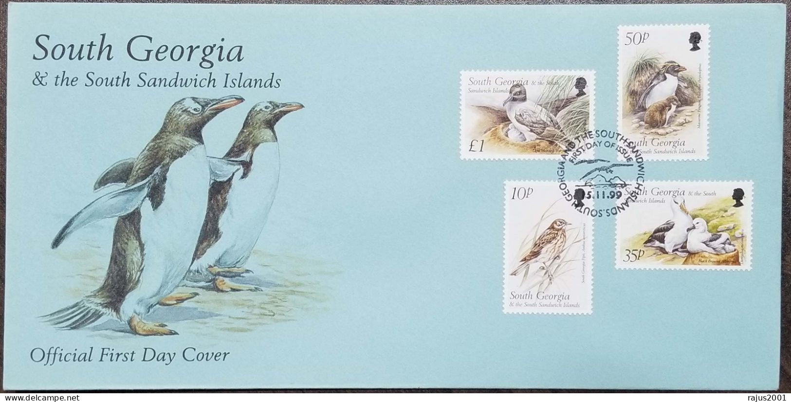 King Penguin Birds, Bird, Seagulls, Rockhopper Penguins, Antarctic Tern, Animal Fauna South Georgia Complete Set X3 FDC - Pinguini