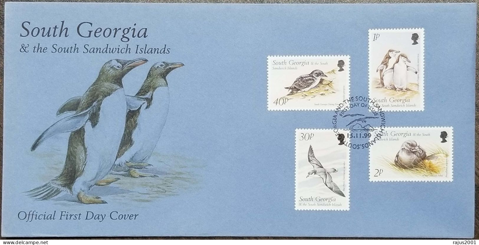 King Penguin Birds, Bird, Seagulls, Rockhopper Penguins, Antarctic Tern, Animal Fauna South Georgia Complete Set X3 FDC - Pinguini