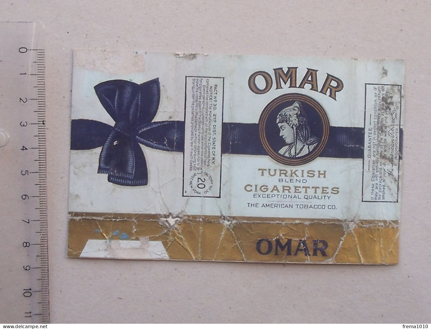 TABAC Authentique Paquet Cigarettes Vide Ancien OMAR (Mélange Turc): AMERICAN TOBACCO CO. - Ruban Bleu - Sonstige & Ohne Zuordnung