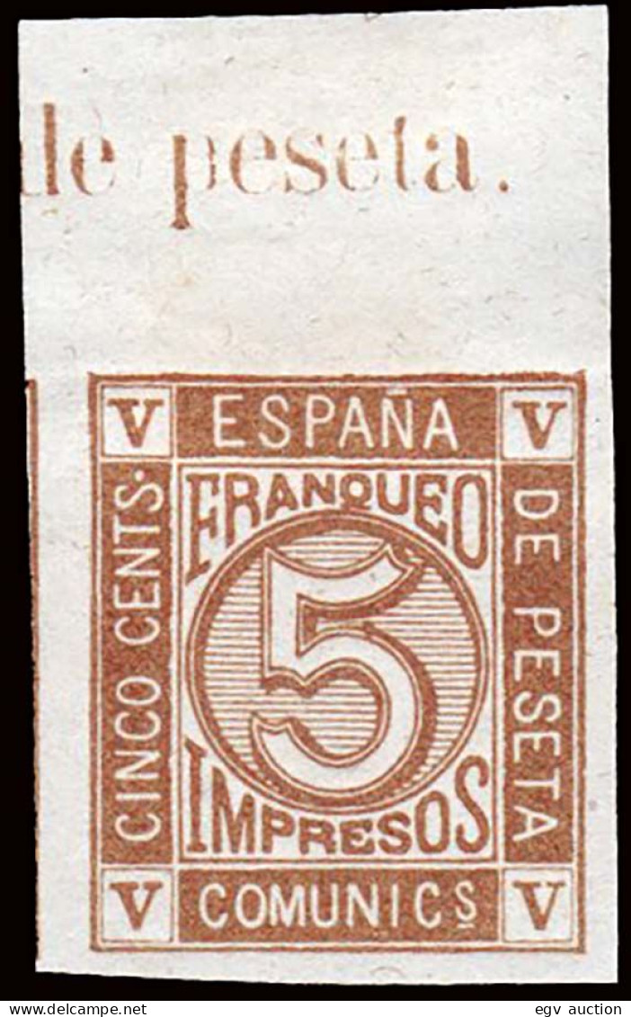 España - (*) - Cifras 1872 - Ensayo Color 5cts. Castaño Amarillo - S/dentar - Borde Hoja - Gálvez 774 - Neufs