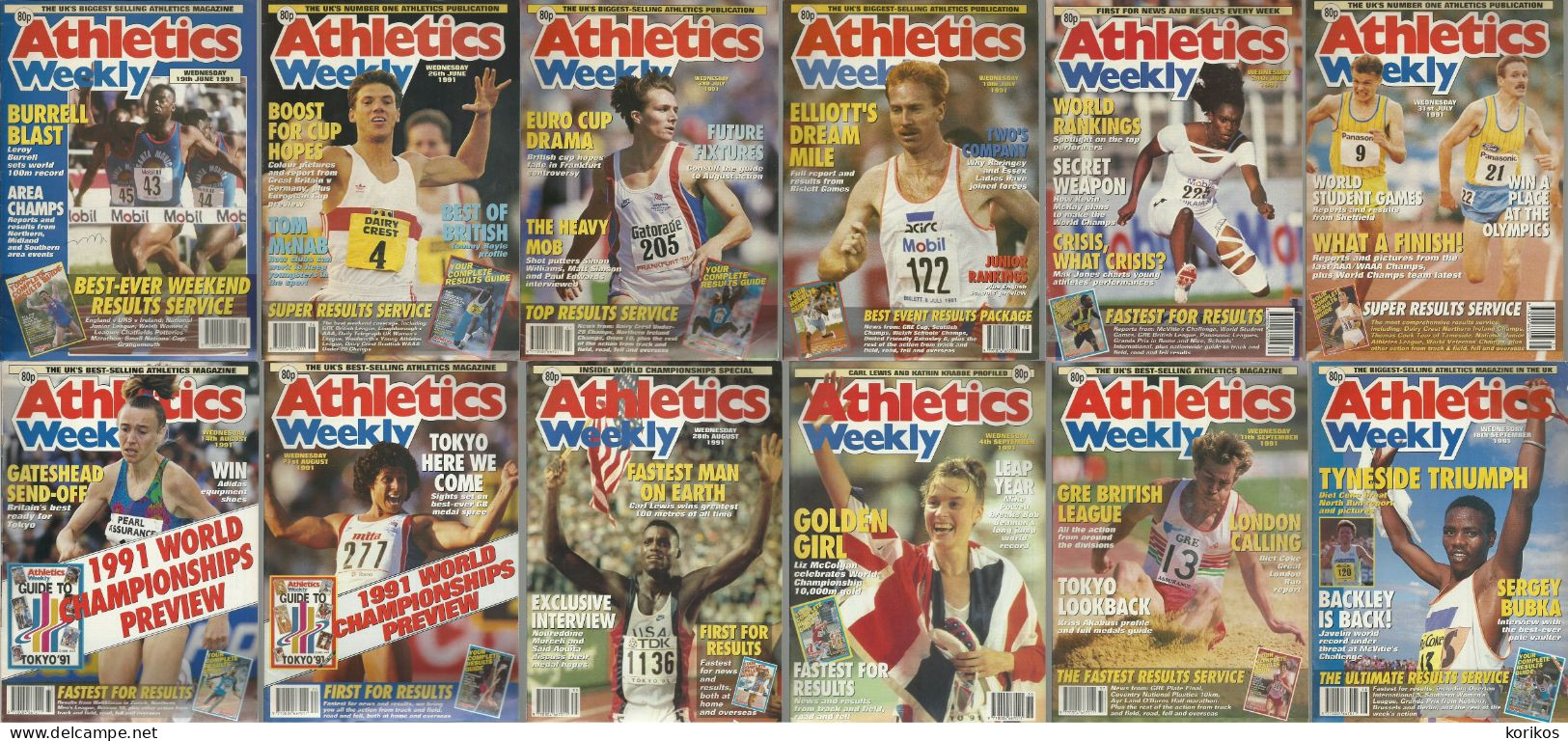 ATHLETICS WEEKLY 1991 MAGAZINE SET – LOT OF 45 OUT OF 53 – TRACK AND FIELD - 1950-Aujourd'hui