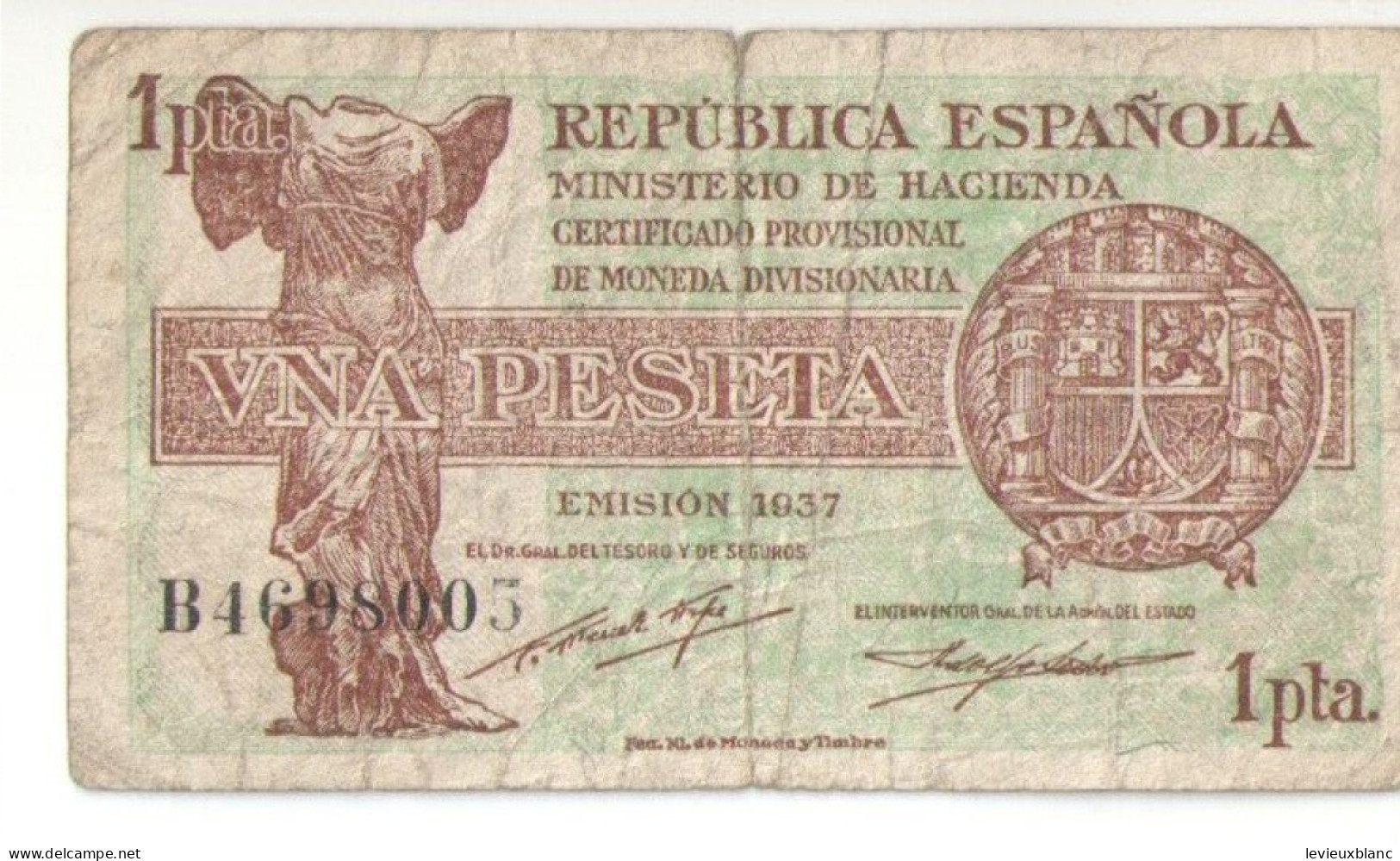 Billet  Ancien / Espagne / Una Peseta/Republica Espanola/ Certificado Provisional/Ministerio De  Hacienda/ 1937 BILL272 - 1-2 Peseten