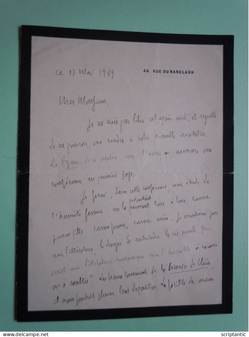 Lettre Autographe Henry BORDEAUX (1870-1963) ROMANCIER - ACADEMIE FRANCAISE - Writers