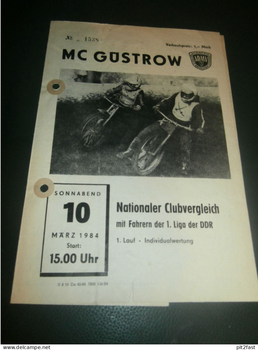 Speedway Güstrow 10.03.1984 , Nationaler Clubvergleich , Programmheft , Programm , Rennprogramm !!! - Motor Bikes