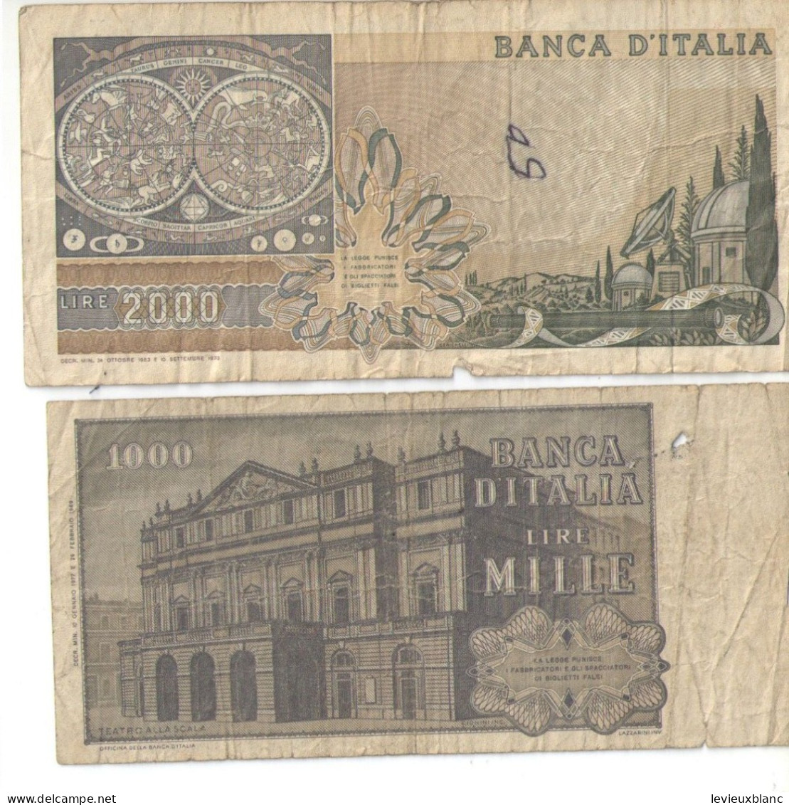 2 Billets  Anciens/ITALIE/1000 Et 2000 Lires /Banca D'Italia/Galilea/ Verdi/ 1969 Et 1973   BILL281 - 1000 Liras