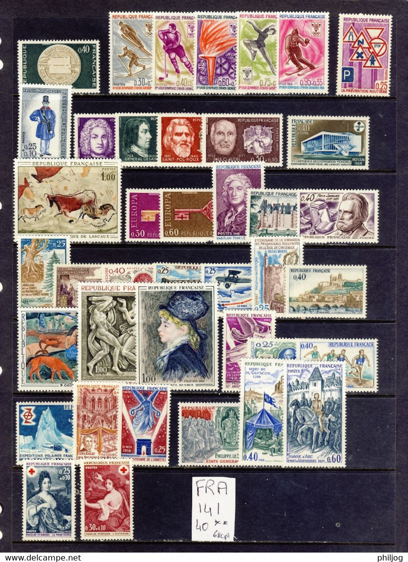 France - Année 1968 Complète Neuve SANS Charnière - Yvert 1542 à 1581 - Jahrgang 1968 Falzlos - MNH Year 1968 - 1960-1969