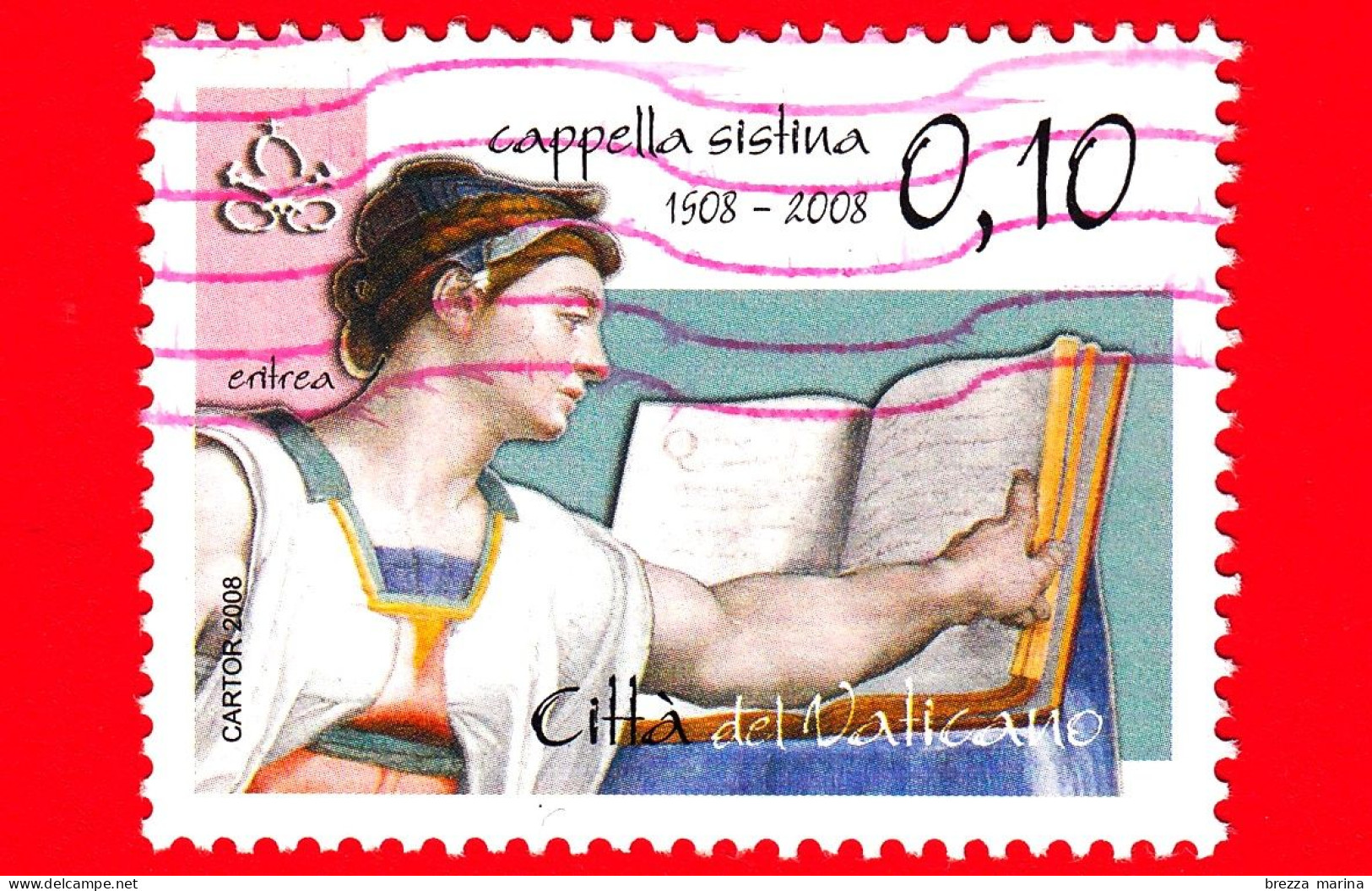 VATICANO - Usato - 2008 - Cappella Sistina - 0,10 - Sibilla Eritrea - Used Stamps