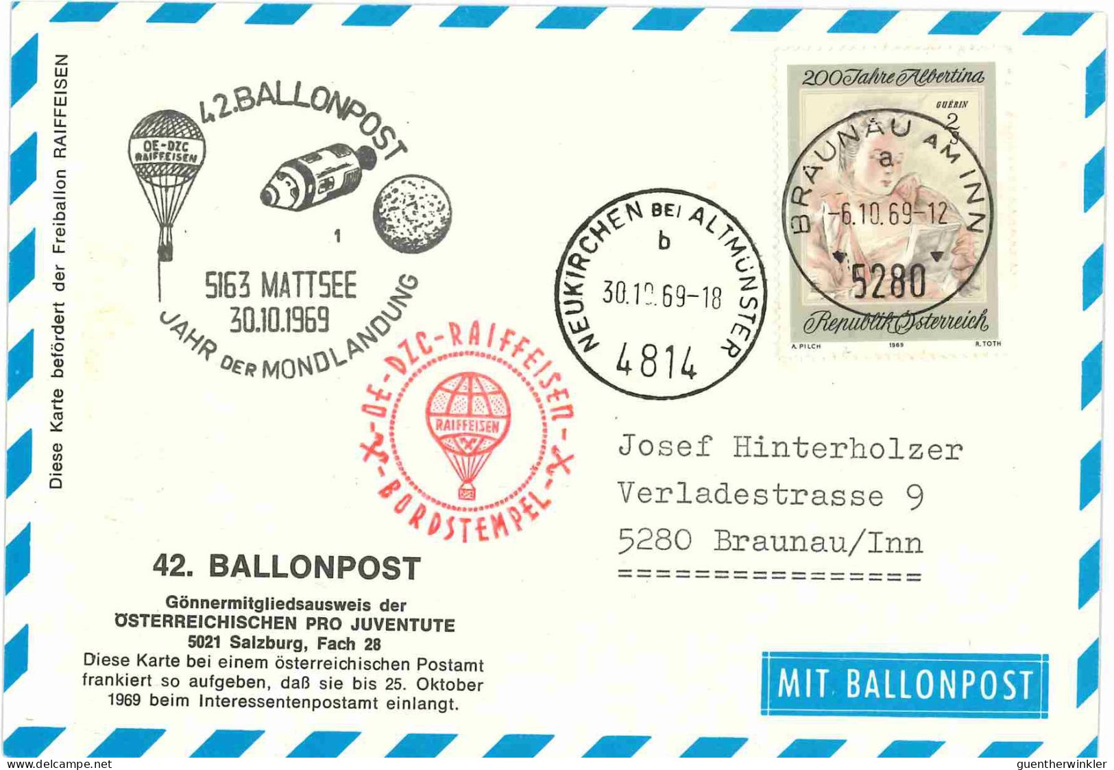 Regulärer Ballonpostflug Nr. 42b Der Pro Juventute [RBP42.] - Par Ballon