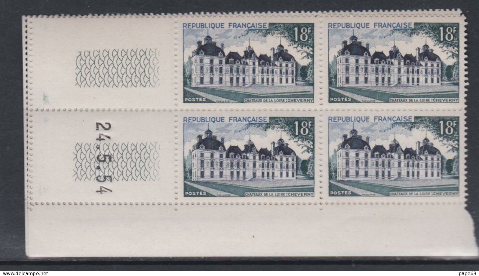 France N° 980 XX Château De Cheverny  En Bloc De 4 Coin Daté Du  24 . 5. 54 ; Sans Trait Sans Charnière, TB - 1950-1959