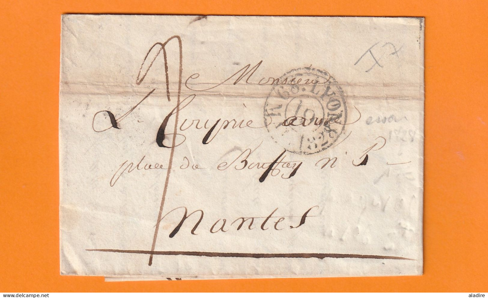 1828 - Cachet à Date D'essai LYON Sur Lettre Pliée Vers NANTES - Dateur En Arrivée - Taxe 7 - 1801-1848: Precursors XIX