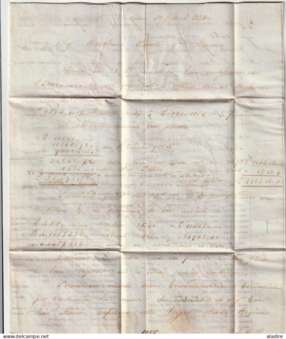 1834 - King William  IV - Lettre Pliée De 4 P. De LONDON Londres Vers GENOVA, Italia - Via FRANCE Francia - Taxe 44 - ...-1840 Precursores