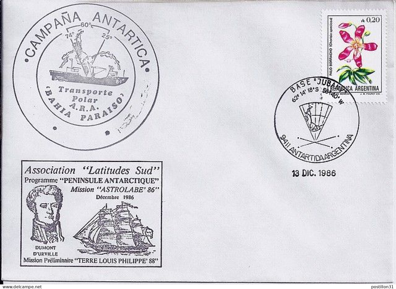 ARGENTINE N° 1476 S/L. DE BASE JUBANY/13.12.86  - Covers & Documents