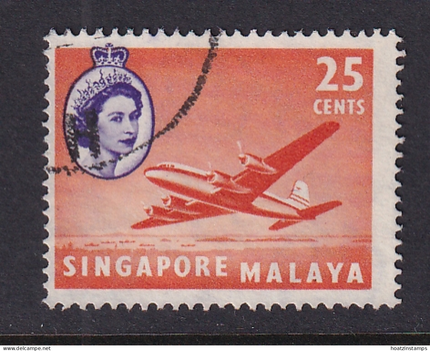 Singapore: 1955/59   QE II - Pictorial - Boat   SG47    25c    Orange-red & Bluish Violet   Used - Singapur (...-1959)