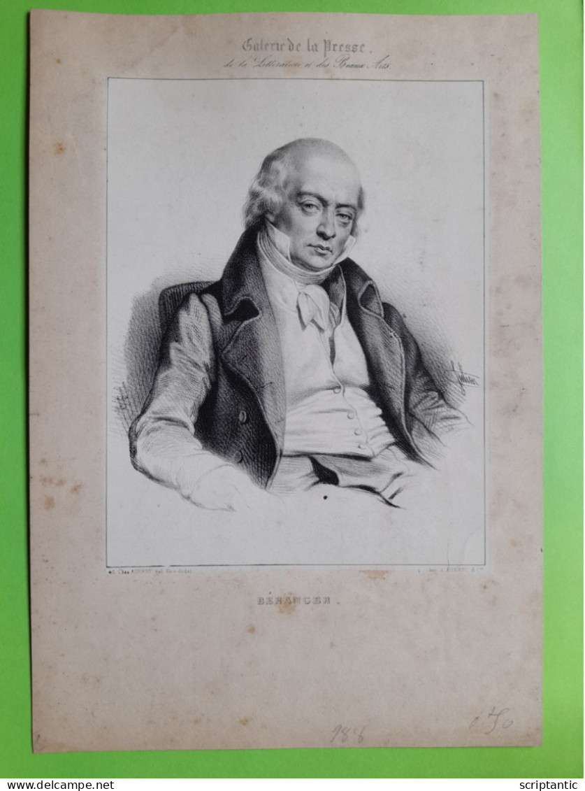 Autographe Pierre Jean De BERANGER (1780-1857) CHANSONNIER Avec Son Portrait - Zangers & Muzikanten