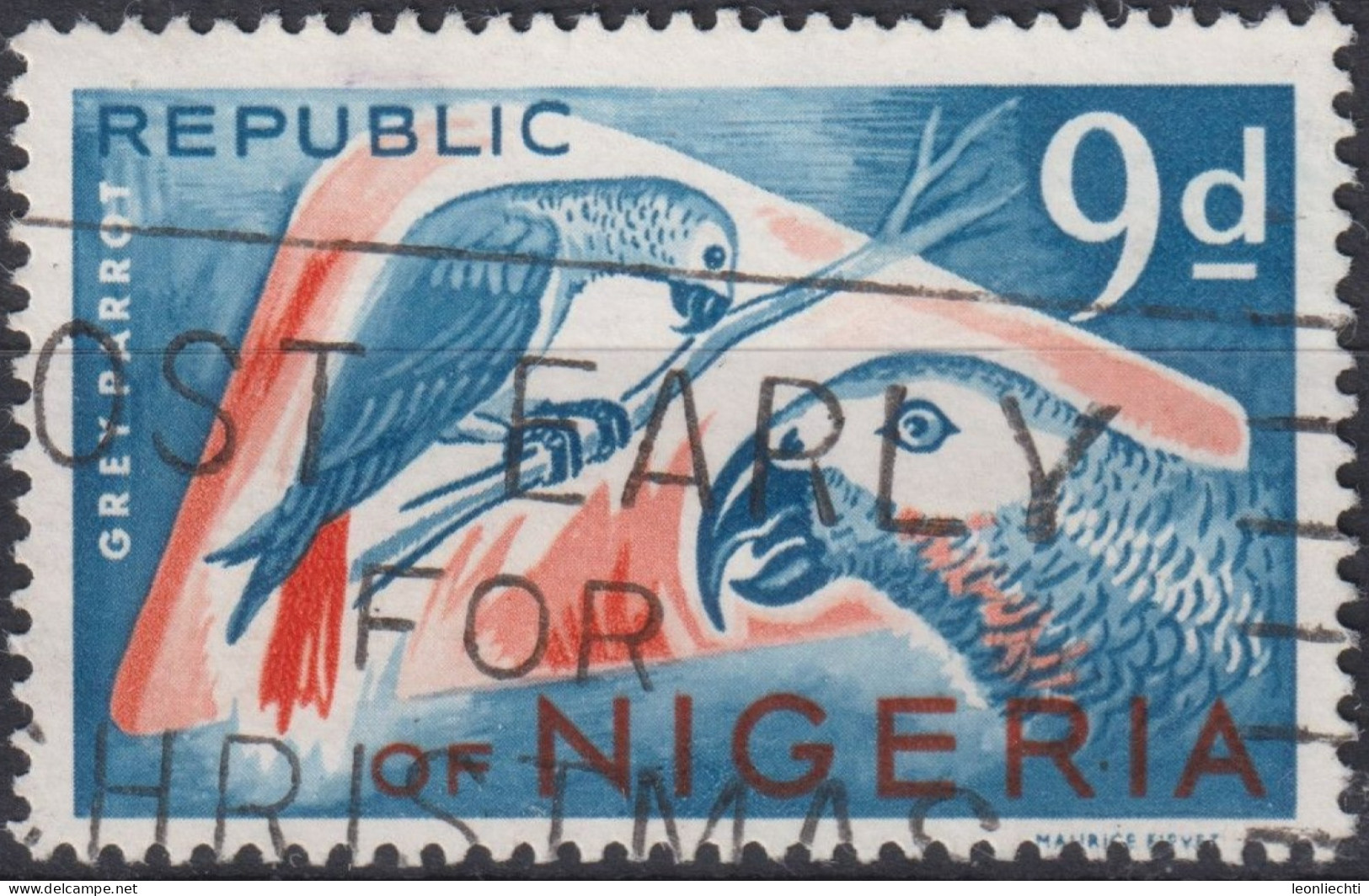 1966 Nigeria ° Mi:NG 182A, Sn:NG 191, Yt:NG 184, Grey Parrot (Psittacus Erithacus) - Nigeria (1961-...)