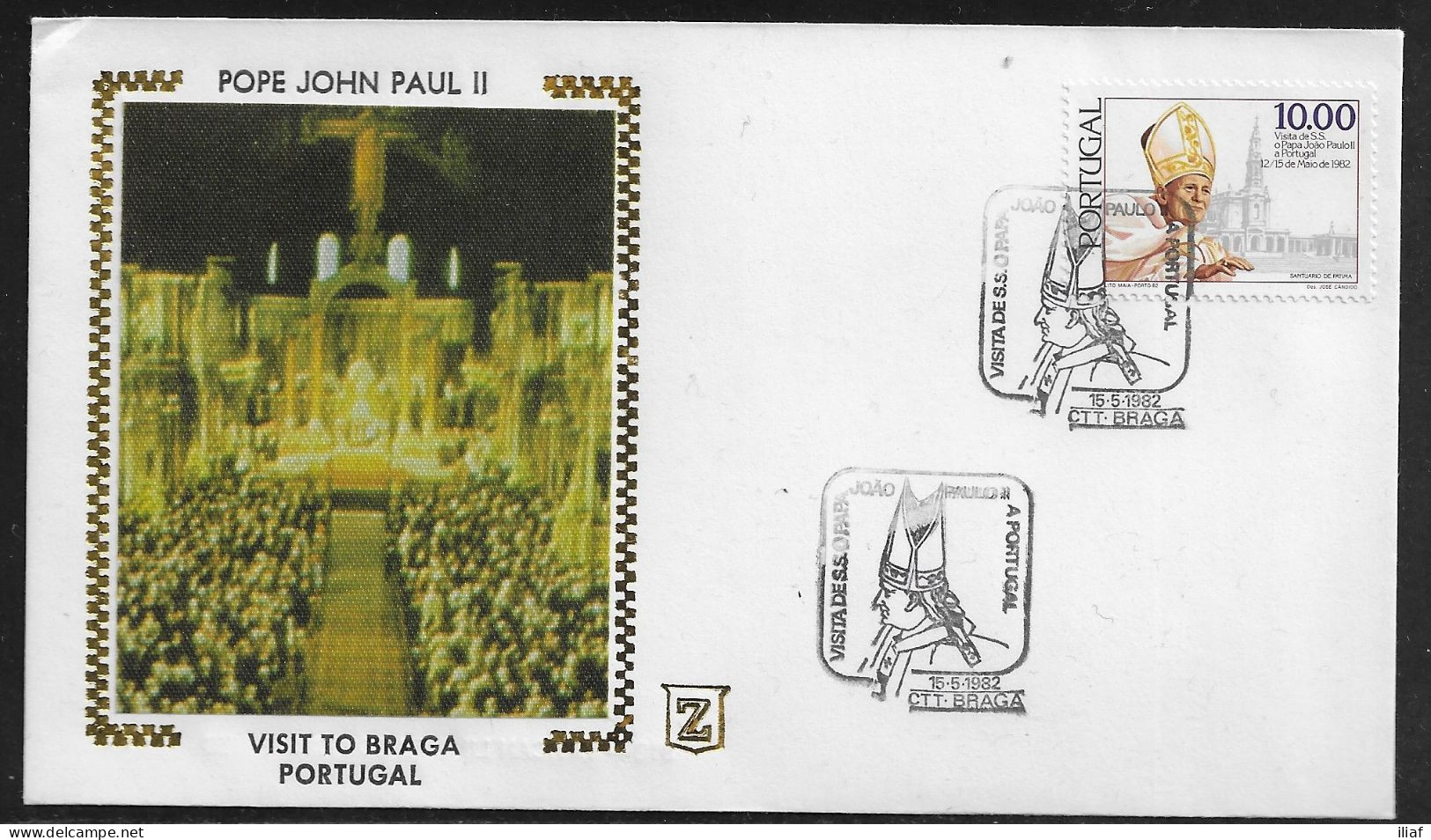 Portugal.   Pastoral Visit Of Pope John Paul II To Braga, Portugal.  Special Cancellation On Special Envelope - Briefe U. Dokumente