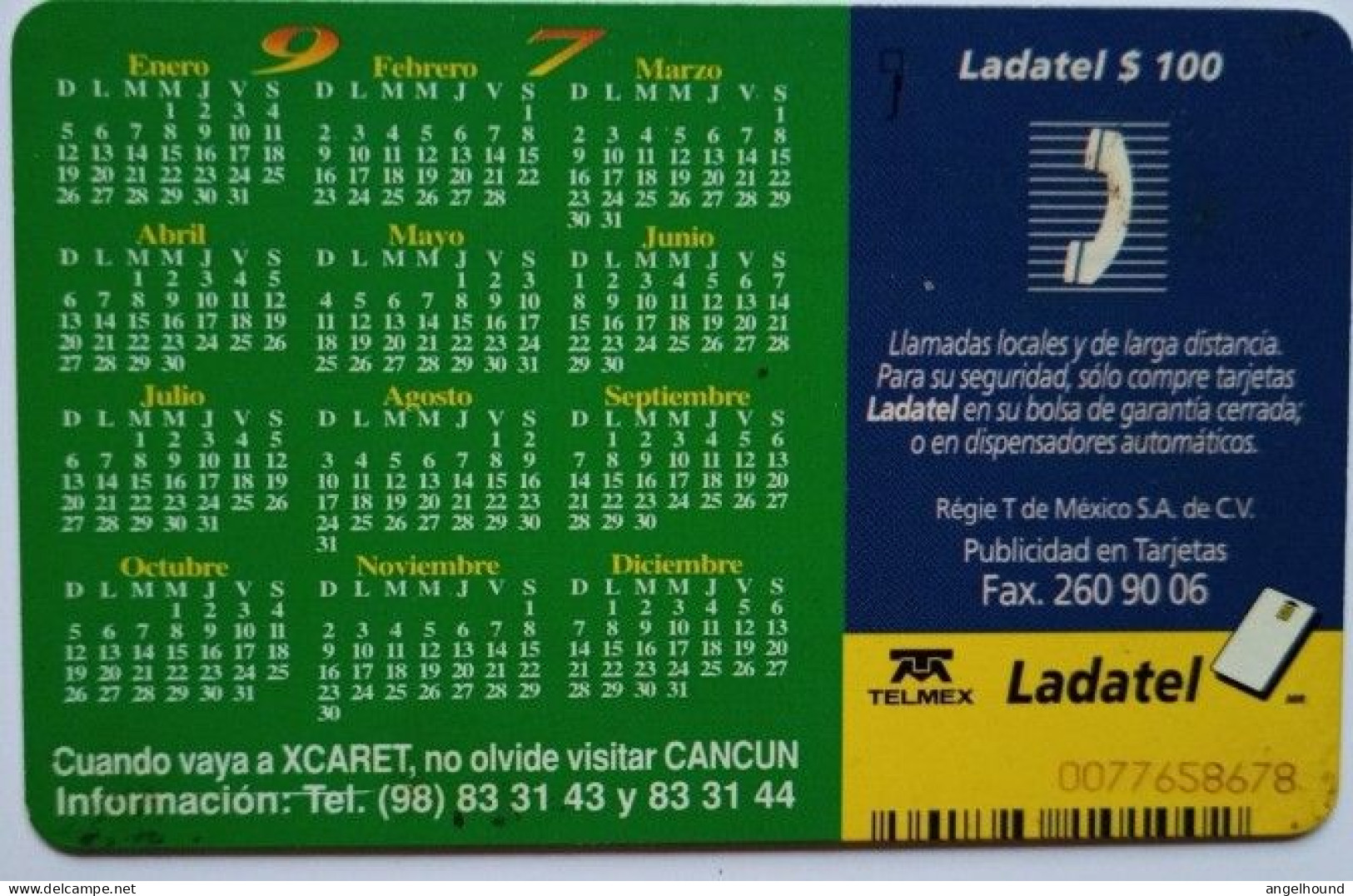 Mexico  Ladatel $100 Chip Card - XCARIET Cancun , Paraiso Sagrado De La Naturaleza - Messico