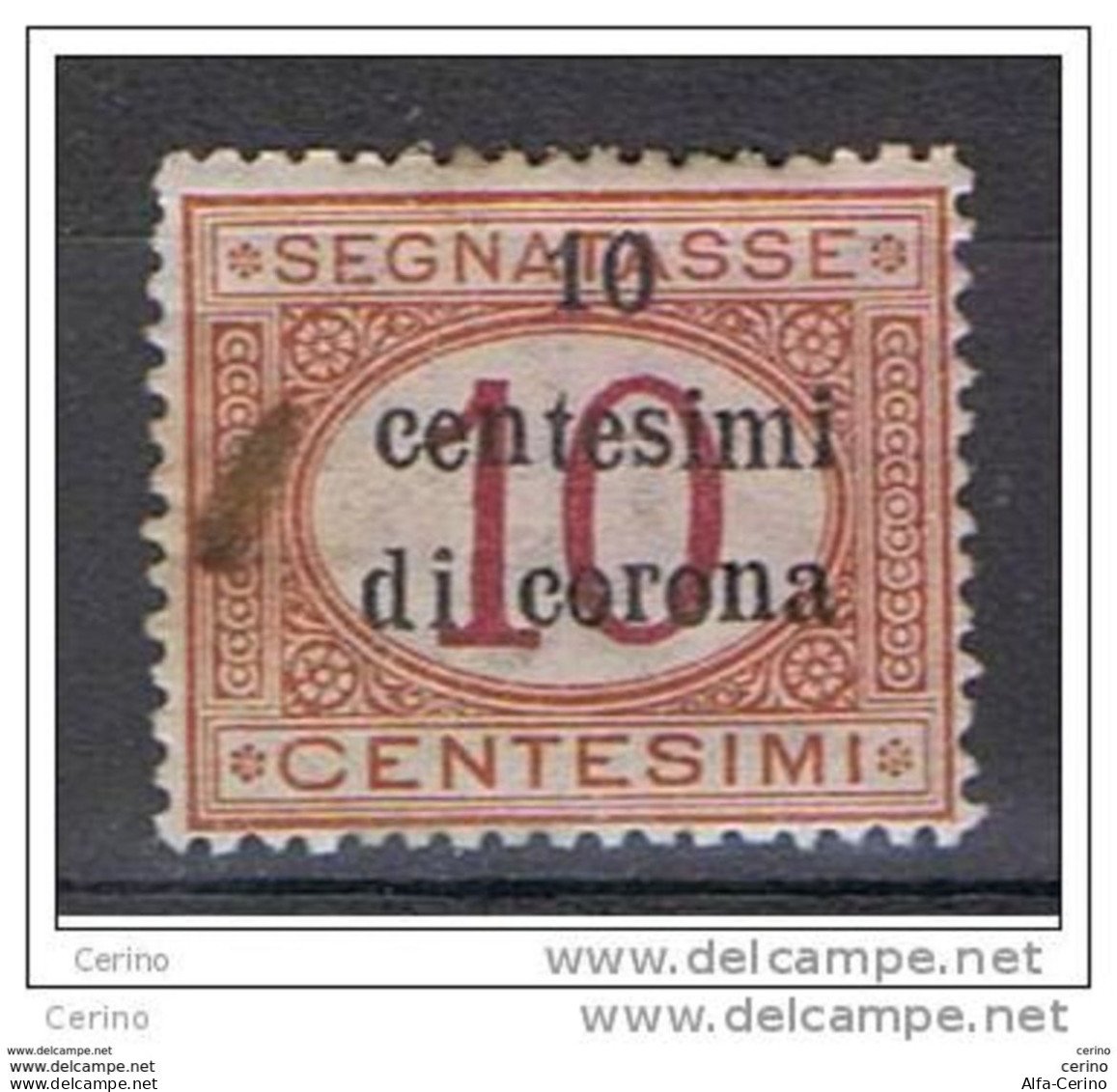 TRENTO  &  TRIESTE: 1919  TX. SOPRAST. -  10 C./10 C. ARANCIO  E  CARMINIO  L. -  VISTOSA  FALLA  SULLA  GOMMA - SASS. 2 - Trentin & Trieste