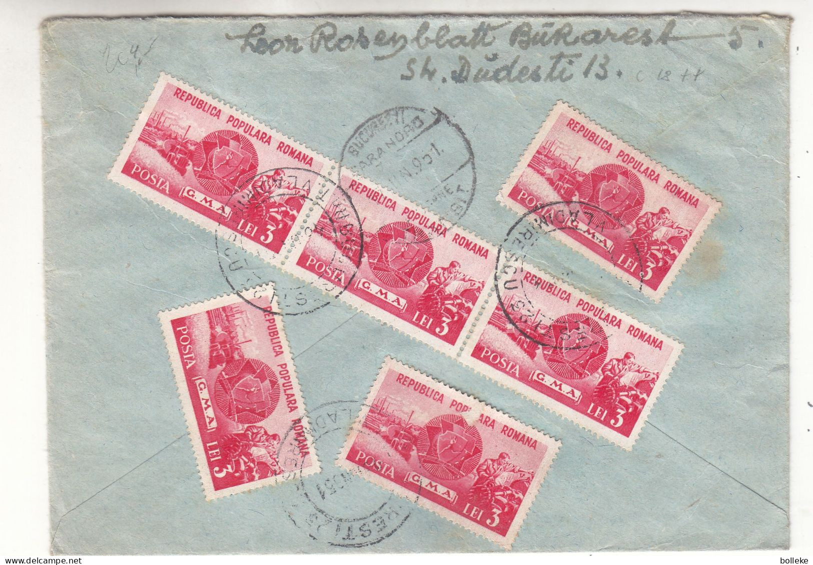 Roumanie - Lettre De 1951 - Oblit Bucuresti - Exp Vers Bruxelles - Valeur 18 € ++ - Briefe U. Dokumente