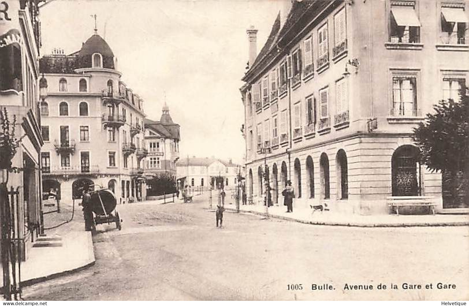 Bulle Avenue De La Gare Et Gare 1917 - Bulle