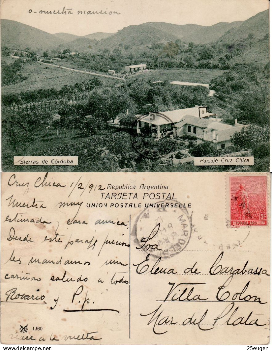 ARGENTINA 1912 POSTCARD SENT TO MAR DEL PLATA - Covers & Documents