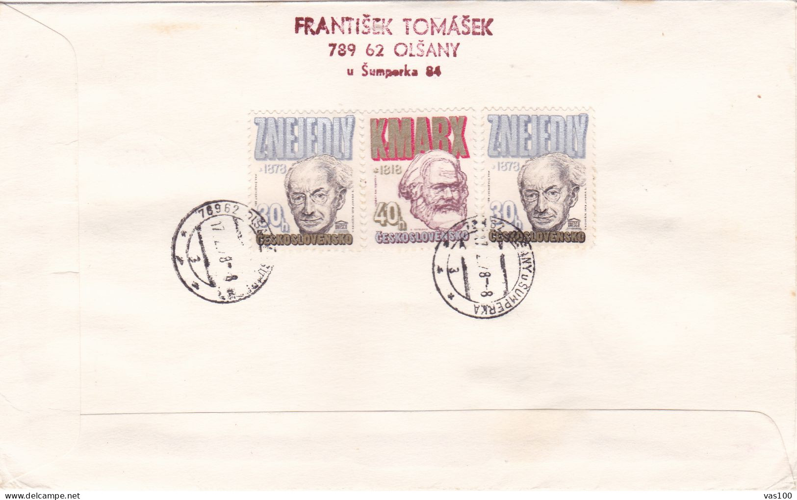 FAMOUS PEOPLE KMARX ZNEIEOLY   COVERS  FDC    CIRCULATED  1978  Tchécoslovaquie - Storia Postale