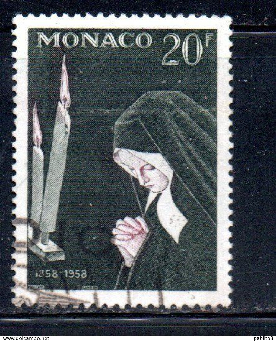 MONACO 1958 CENTENARY OF THE APPARITION VIRGIN MARY AT LOURDES BERNADETTE PRAYING 20fr USED USATO OBLITERE' - Usati